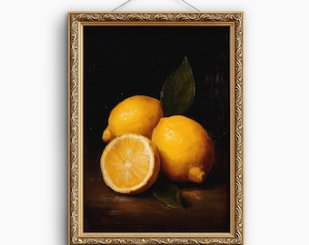 Fruit Wall Art of Vintage Lemon Print: Moody Kitchen Art, Farmhouse Decor