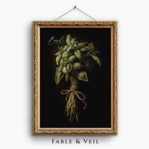 Impression de cuisine de mauvaise humeur d'art mural basilic : plantes botaniques, décoration de ferme vintage