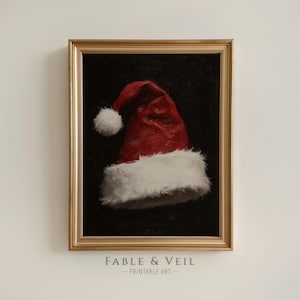 Moody Santa Hat Wall Art in Vintage Christmas Style | Dark Academia Christmas Art | Old World Christmas Decor | Christmas Decoration