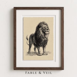 Wizarding House Art of Vintage Lion Print: Fantasy Bathroom Decor, Baby Shower Gift