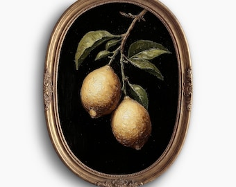 Farmhouse Kitchen Decor of Lemon Art Print: Moody Vintage Fruit Art