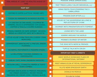 Disney Epcot Checklist Template - Etsy