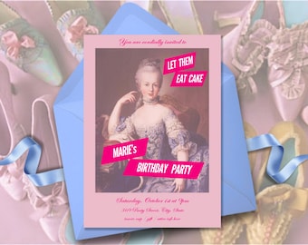 Marie Antoinette Birthday Party: Editable Digital Invitation Card Template