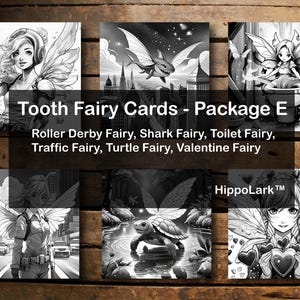 Tooth Fairy Cards (Package E) - digital download files from HippoLark™. Print, color, cut-out, personalize, fold, and give to your child.
