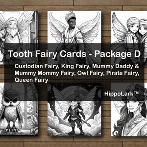 Tooth Fairy Cards (Package D) - digital download files from HippoLark™. Print, color, cut-out, personalize, fold, and give to your child.