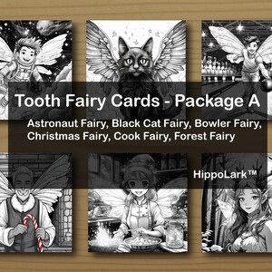 Tooth Fairy Cards (Package A) - digital download files from HippoLark™. Print, color, cut-out, personalize, fold, and give to your child.