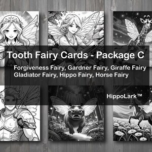 Tooth Fairy Cards (Package C) - digital download files from HippoLark™. Print, color, cut-out, personalize, fold, and give to your child.