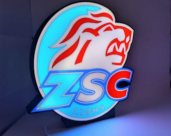 ZSC Lions LED Lightbox Eishockey Lampe Zürich Fanartikel Geschenk Nachtlicht Wanddeko Handgefertigt 24cm Durchmesser USB-Betrieb