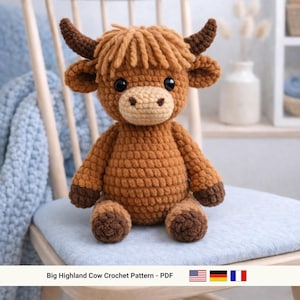 Highland Cow Crochet Pattern: Amigurumi Cow Pdf Tutorial in English, German, French