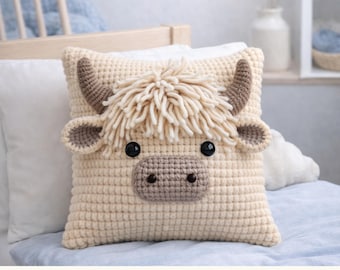 Highland Cow Pillow Crochet Pattern PDF – Farm Animal Cushion Amigurumi  Beginner Friendly Tutorial