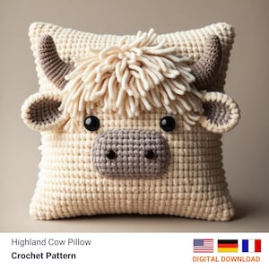 Highland Cow Pillow Crochet Pattern PDF – Farm Animal Cushion Amigurumi  Beginner Friendly Tutorial