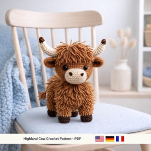 Modèle au crochet vache Highland : jouet amigurumi animal de la ferme (tutoriel PDF)