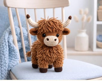 Highland Cow Crochet Pattern: Amigurumi Farm Animal Toy (PDF Tutorial)