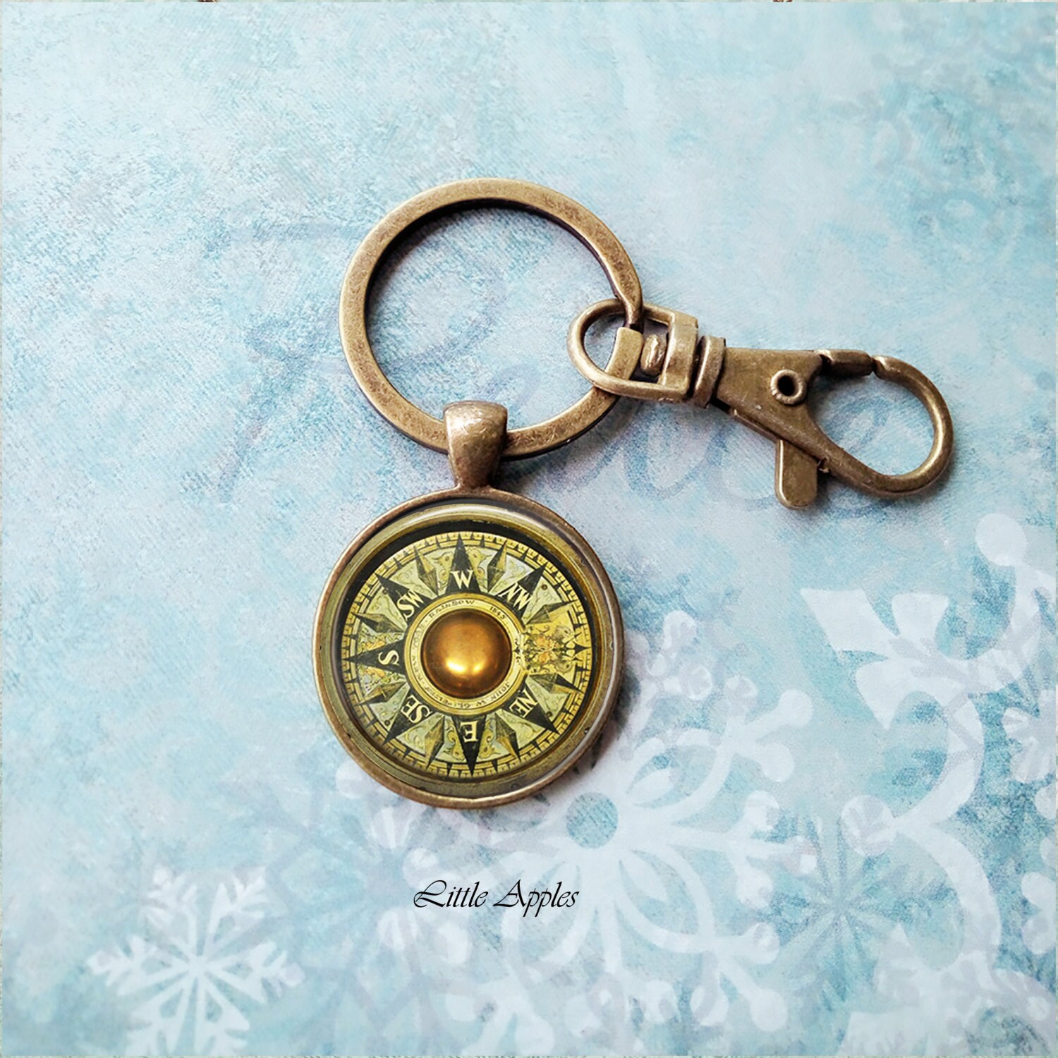 Antique bronze compass keychain silver cameo necklace glass Etsy