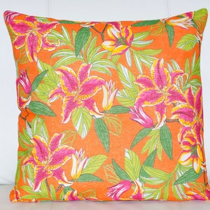 Brasilianische Chita Kissenhülle | 20x20 Kissen | Blumenkissen | Orange Kissen | Rosa Kissen | Boho Kissen | Rustikales Kissen | Dekokissen