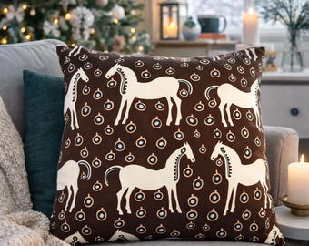 Marimekko Musta Tamma Horse Heavy Cotton Fabric Sold by Half Yard