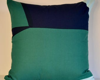 Handmade Savanni Pillow Cover in Marimekko Fabric – Navy, Green & Blue Graphic Print, 20x20