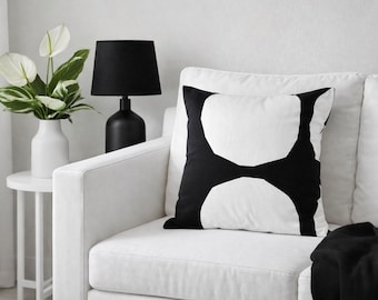 Handmade Marimekko Pillow Case: Kivet Black and White Circles, Finnish Design - 18x18 inches