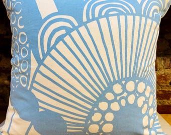 Blue Graphic Pillow Cover – Handmade with Marimekko Fabric- Neutral Back -20x20 inches