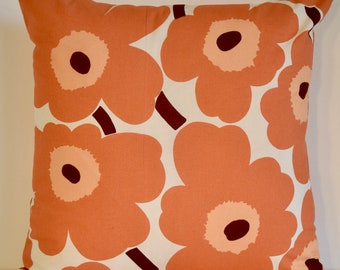 Apricot | Peach | Burgundy | Marimekko Unikko Poppy Pillow Cover | Floral Cushion | Accent Pillow | Popping Poppies | 18"x18"  (45x45cm)