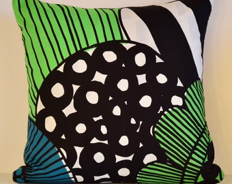 Blue| Green| Black | Marimekko Pillow Cover | Garden Pillow| Urban Blooms | Siirtolapuutarha Pattern | Solid Black- 18"x18" (45x45cm)