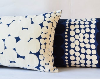 Navy| Blue| White | Marimekko Pillow Cover | Handmade | Pattern Jurmo | Solid Navy. 12x20 (30x50cm)