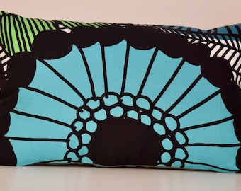 Lumbar Pillow Cover | Marimekko Fabric l Teal Blue, Green Accent Cushion 12x20 inches