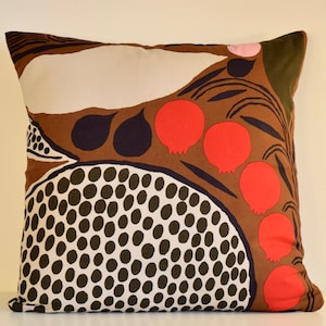 Nature Browns | Greens | Marimekko Rabbit Fabric | Animals art | Handmade Pillow Case | Rusakko Pattern | Solid Black | 18&quot;x18&quot;(45x45 cm)