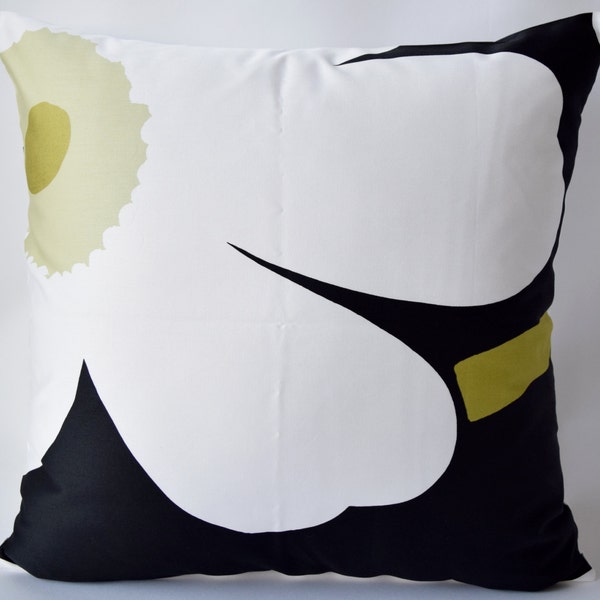 20"x20" Marimekko Pillow Cover. Handmade. Pattern: Front Sateen Unikko/ Back Solid Black . (50x50cm)