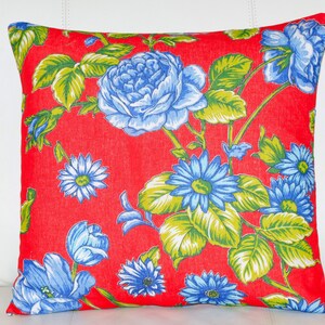 Red Chita Pillow Cover | 20x20 Pillow | Floral Pillow | Red Pillow | Blue Pillow | Boho Pillow | Rustic Pillow | Decorative Pillow