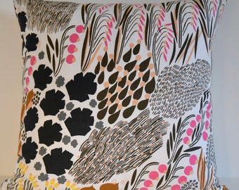 Handmade Pillow Cover Using Marimekko Fabric – Earth Tone Botanical Floral Design, 20x20