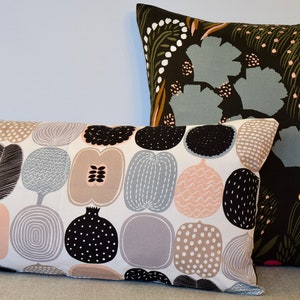 Pink | Grey | Fruit Salad | Kompotti Pattern | Marimekko Pillow Cover | Handmade | 12&quot;x24&quot; (30x60cm) Lumbar | Bolster | pillow |
