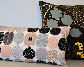 Pink | Grey | Fruit Salad | Kompotti Pattern | Marimekko Pillow Cover | Handmade | 12&quot;x24&quot; (30x60cm) Lumbar | Bolster | pillow |
