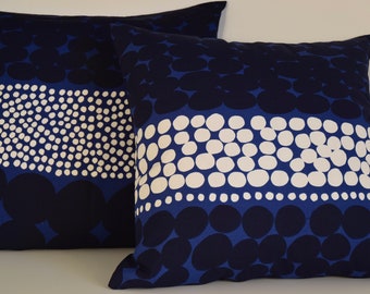 Navy | Blue | White | Marimekko Pillow Cover | Handmade | Front Side Jurmo Blue | Back Side Solid Navy- 20"x20"(50x50cm)