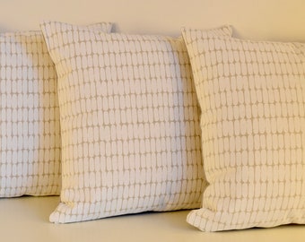 Handmade Linen Marimekko Pillow Cover: Alku Pattern, Beige (16x16")