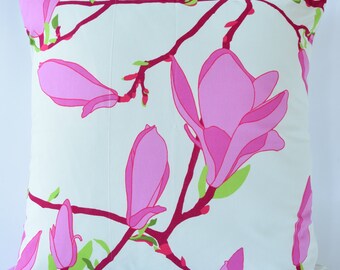 Pink | Green | Magnolia | Marimekko Pattern Keisarinna | Handmade Pillow Case 16"x16"(40x40cm)