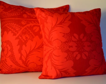 20x20 Combination of Warm Rich Red 1962 Marimekko Pattern Fandango. Handmade Pillow Case. Fandango- Solid Red (50x50cm)