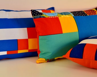Vintage | Blue  | Red | Orange |Green | Pillow Cover | Double-sided  | Marimekko Pattern | Solid Red - 12"x20 " (30x50cm)