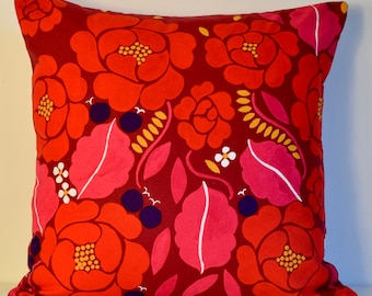 16"x16" Rich Red Pillow Cover | Double-sided  | Marimekko Pattern | Solid Red | (40x40cm)