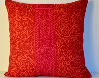 16x16 Combination of Warm Rich Red and Fuchsia | Marimekko Pattern| Solid Red |  Handmade Pillow Case|  (40x40cm)