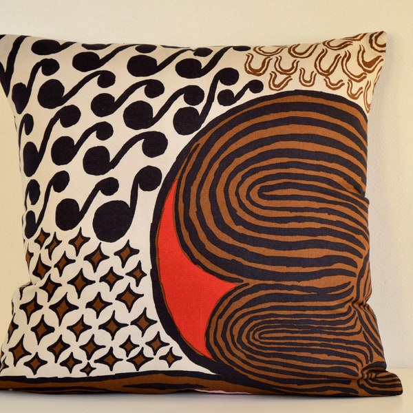 Nature Browns | Greens | Marimekko Rabbit Print | Animals art | Handmade Pillow | Rusakko Pattern | Solid Black | 16"x16"(40x40 cm)