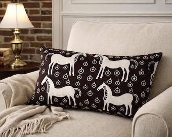 Handmade  Pillow Cover –Marimekko Horse Pattern, Finnish Design (12"x20")