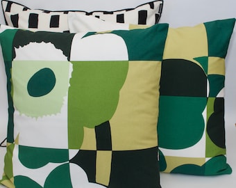 Shades of Green | 16"x16" | Marimekko Fabric |  Handmade Pillow Cover | Finish Design |Pattern: Ruutu-Unikko- (45x45cm)