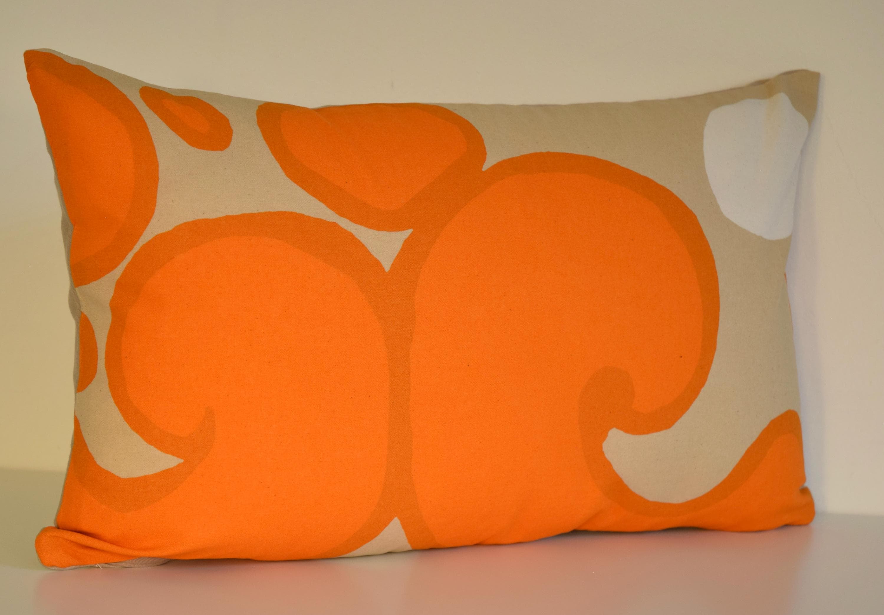 Vintage Marimekko Pillow Cover: Handmade Orange Swirl Cotton (12