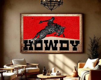 Howdy Wall Art, Rodeo Cowboy Poster, Bucking Bronco Print, Western Home Decor, Ranch Wall Art, Rustic Cowboy Gift for Him, Wild West Print