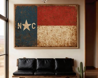 North Carolina Flag Wall Art, Vintage USA State Print, Rustic Decor ,Weathered Poster, North Carolina Pride Gift, American State Flag