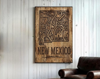 New Mexico Print, Rustic State Pride Art Poster, New Mexico Gift, Southwest Home Decor, Land of Enchantment, Santa Fe Art
