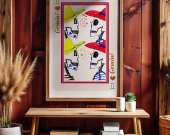 Gemini Zodiac Satin Posters Wall Art Western Style Illustration Astrology Print Boho Cowboy Decor Gift for Her Birthday Horoscope Poster