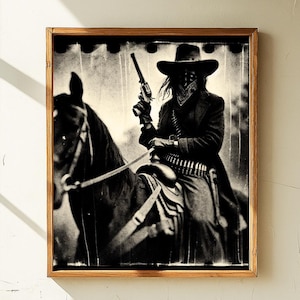 Vintage Western Outlaw Bandida Photography – Old West Cowboy Wall Art – Rustic Gallery Decor – Black White Americana Print