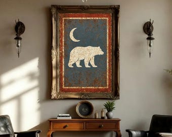 Bear Wall Art | Rustic Grizzly Bear Silhouette Moon Poster | Wildlife Cabin Lodge Decor | Woodland Nature Lover, Rustic home animal decor